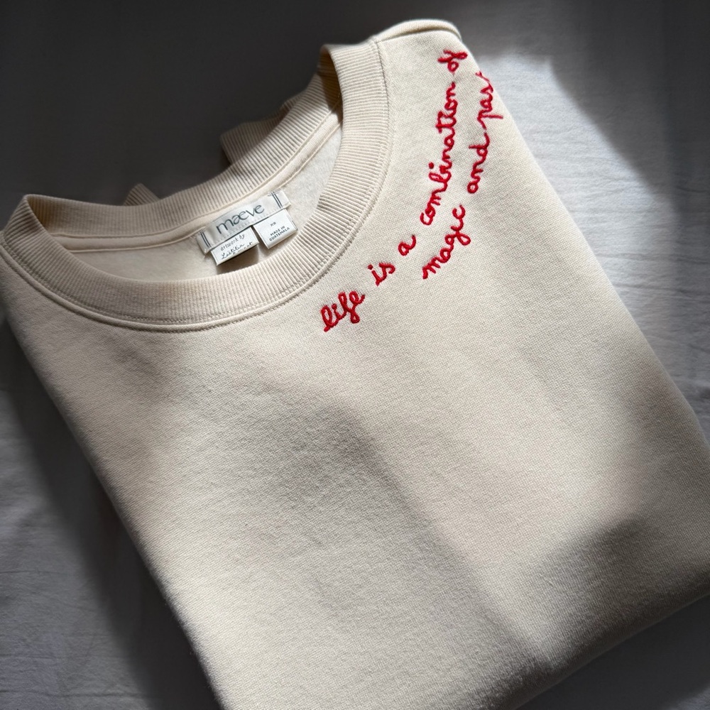 Anthropologie Cute Cream Sweatshirt with Red Embroidery - Picture 5 of 9